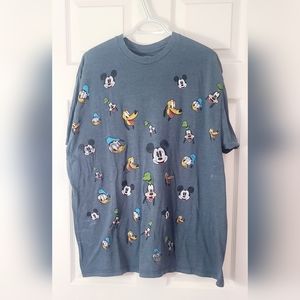 Disney Mickey Mouse Goofy Donald Pluto Print Patterned T-shirt Blue Size XL